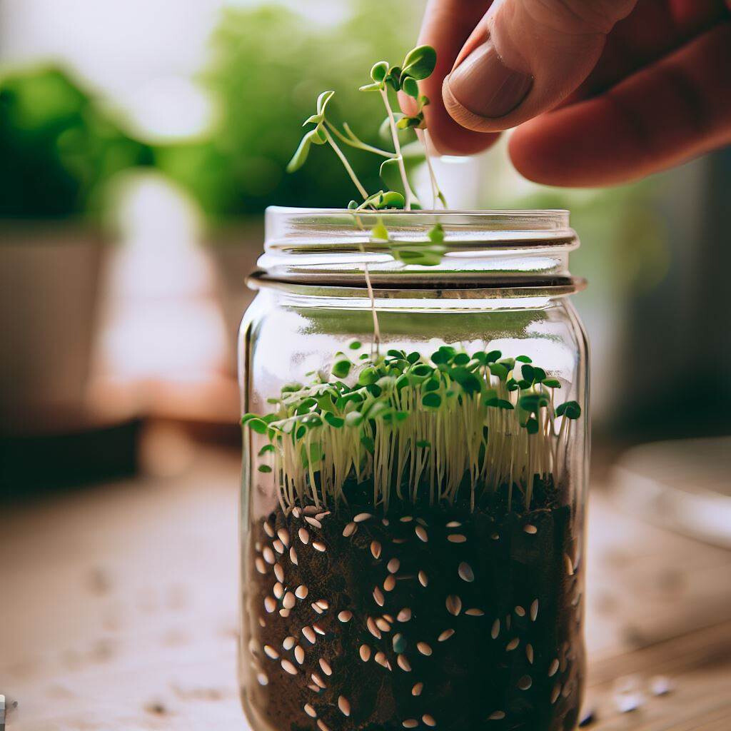 planting microgreens in a jar